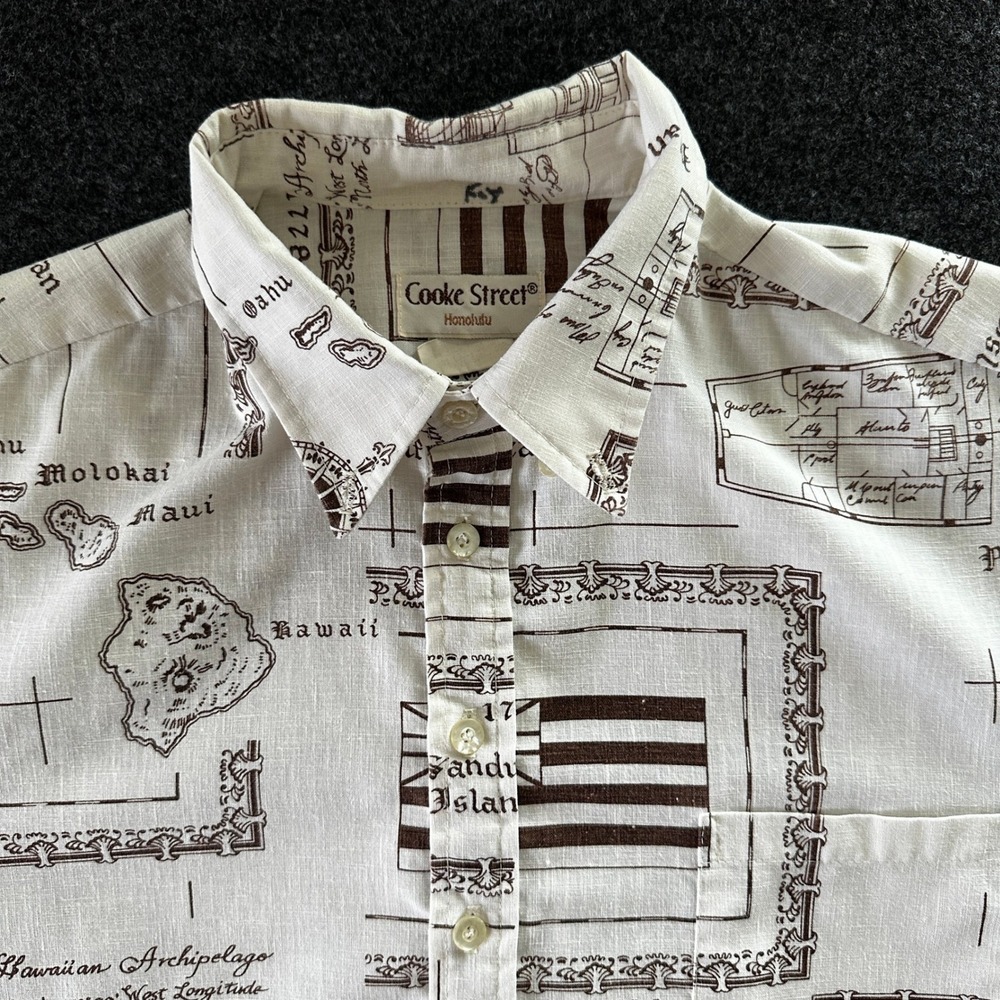 Cooke Street Honolulu Mens Vintage Nautical Map Print Aloha Shirt Brown White M